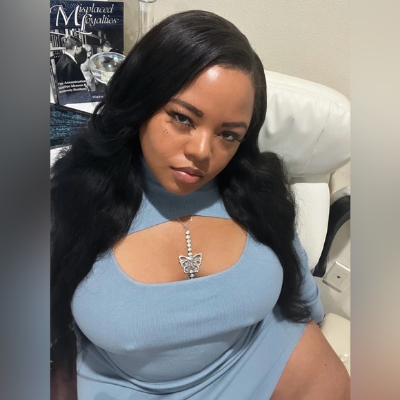 ~Allison Slate Blue Sweater Dress W/ Bolero Neckline, Front Cutout & Side Split~ - Picture 5 of 16